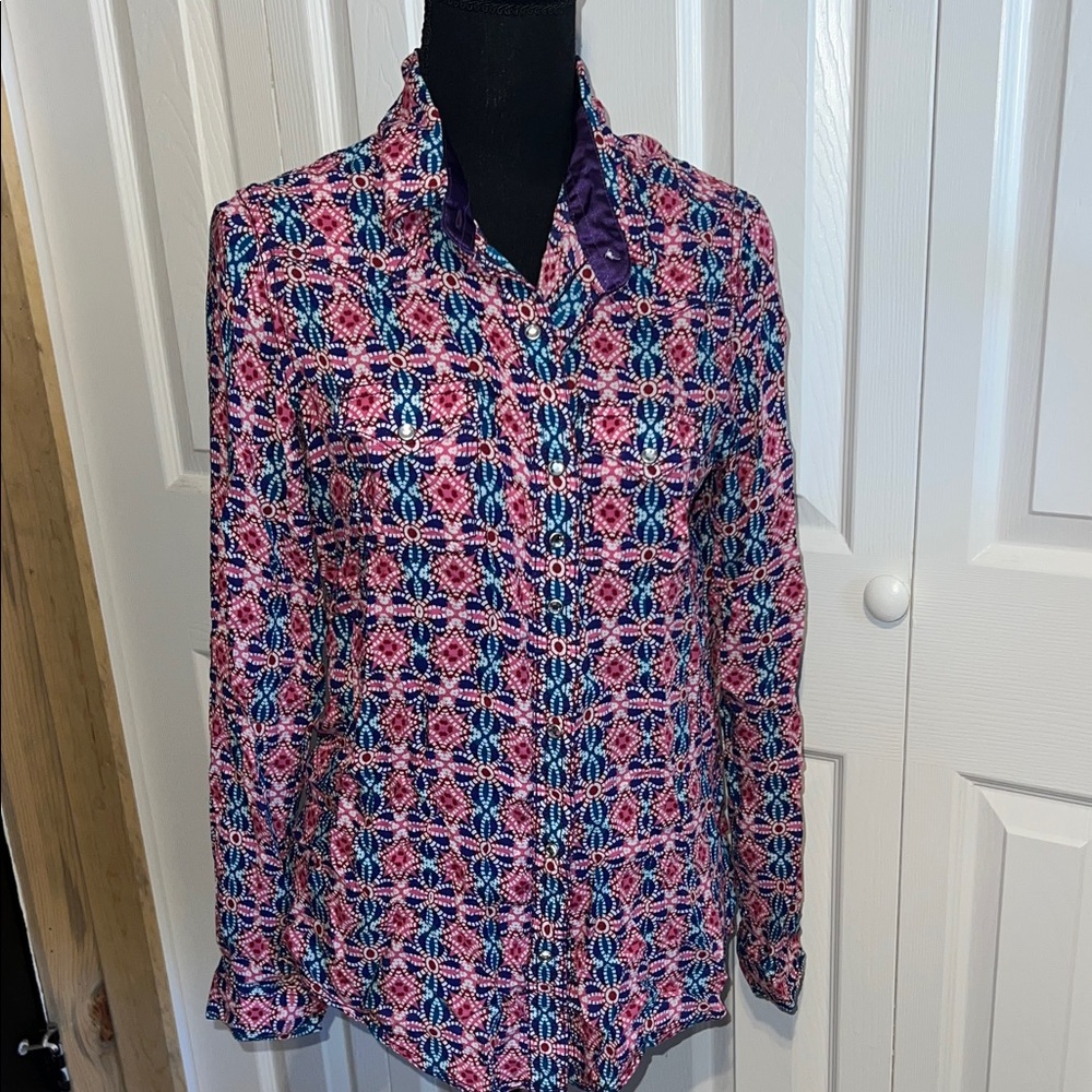 Vibrant Pink and Blue Women's Button Down Shirt